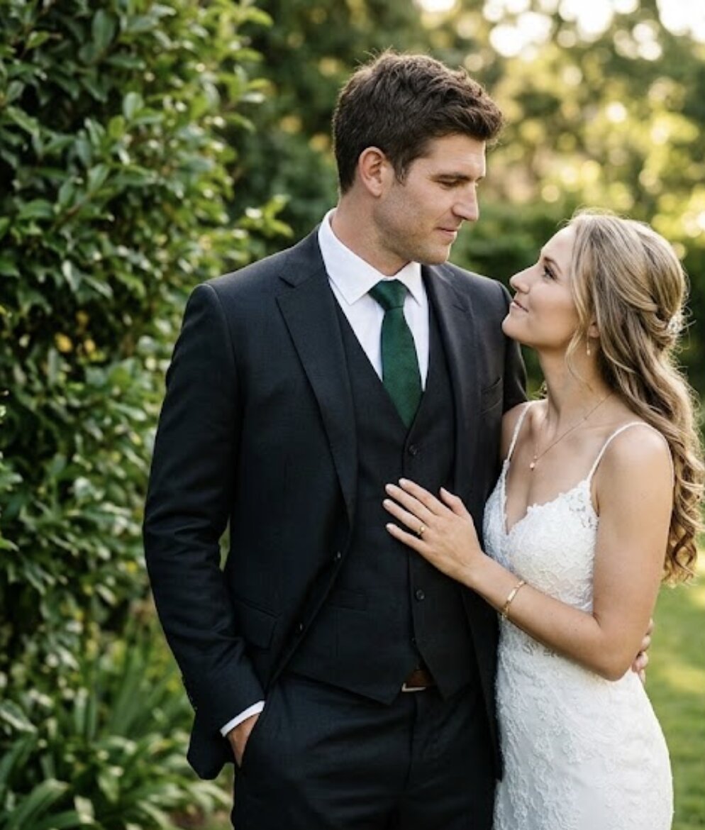 Hana and Theo on their wedding day